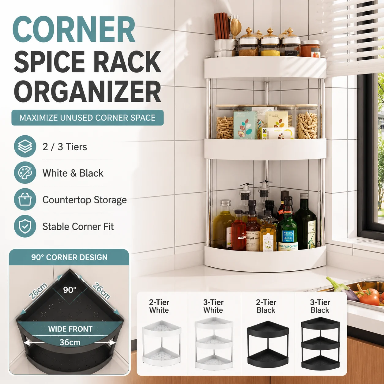 Commercial Kitchen Shelving - 2/3-stöckiges Küchen-Eckregal aus Kunststoff, Dreieckiges Arbeitsplatten-Aufbewahrungsregal