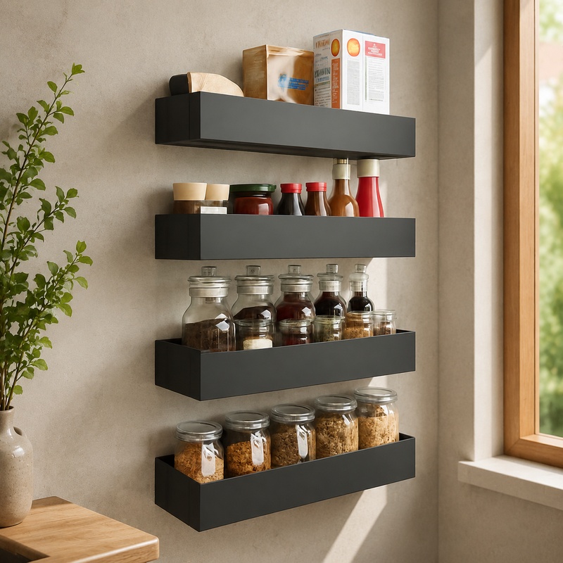 Commercial Kitchen Shelving - Magnetisches schwarzes Eisenregal für die Kühlschrankseite,